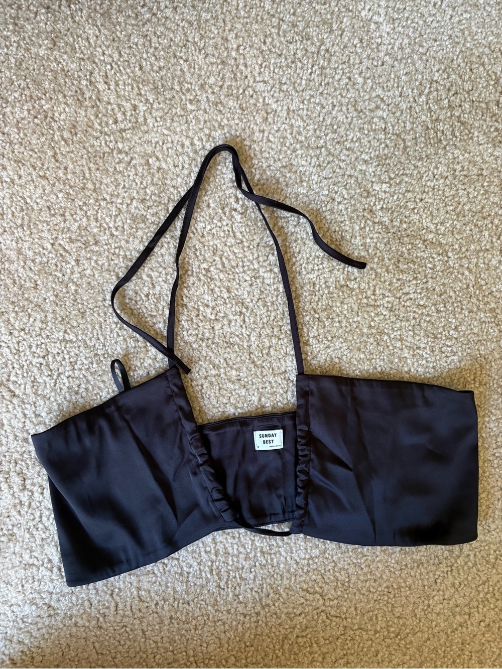 Sunday Best Black Satin Bandeau Top with Halter Tie